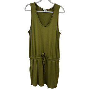 Daily Ritual Womens Soft Terry Sleeveless Romper Shorts Olive Green‎ Waist Tie